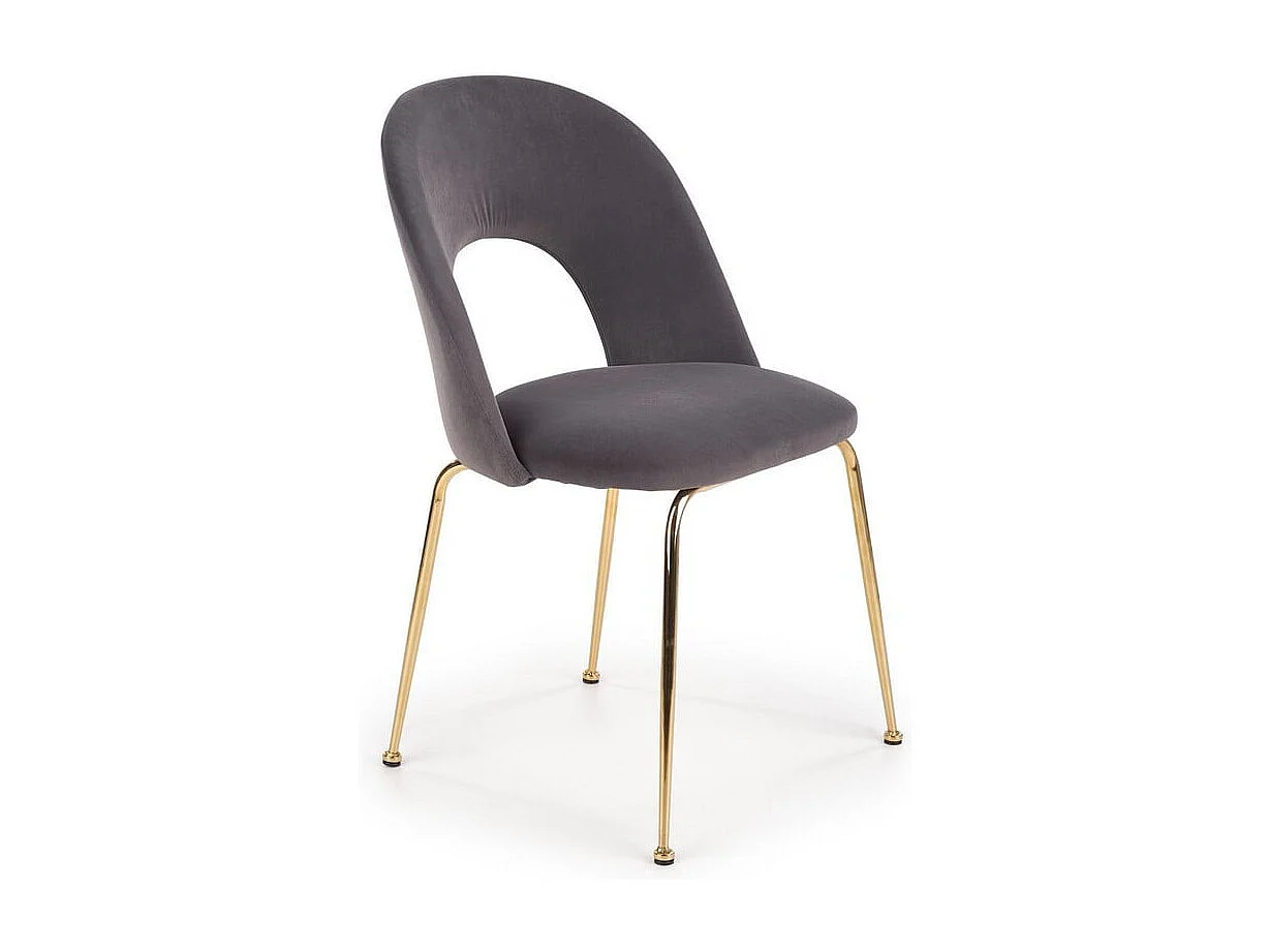 Silla de comedor de estilo vintage en terciopelo gris con patas de acero dorado DATA