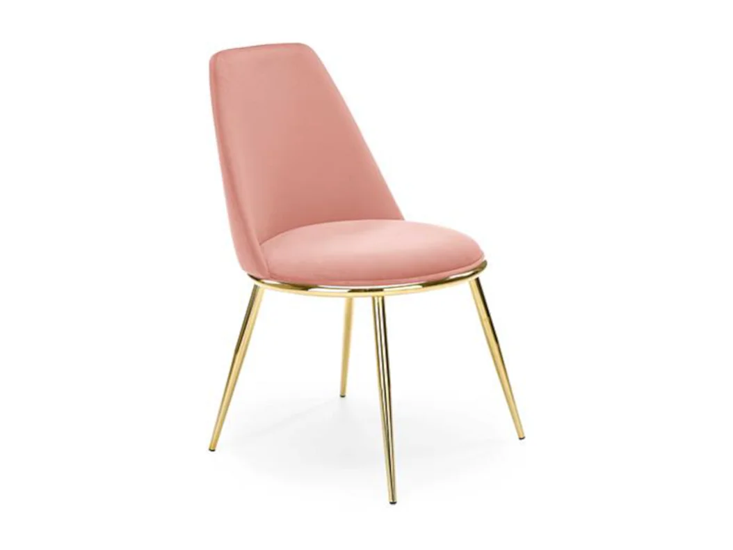 Silla de diseño de metal dorado y terciopelo rosa Bram