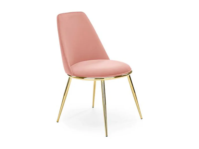 Silla de diseño de metal dorado y terciopelo rosa Bram