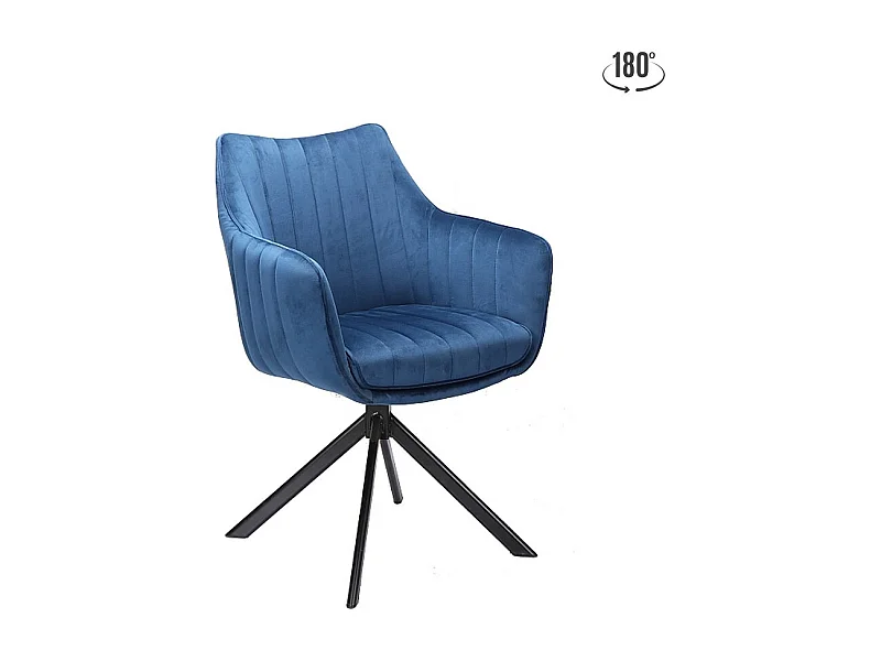 Chaise design pivotante velours bleu métal noir Swop