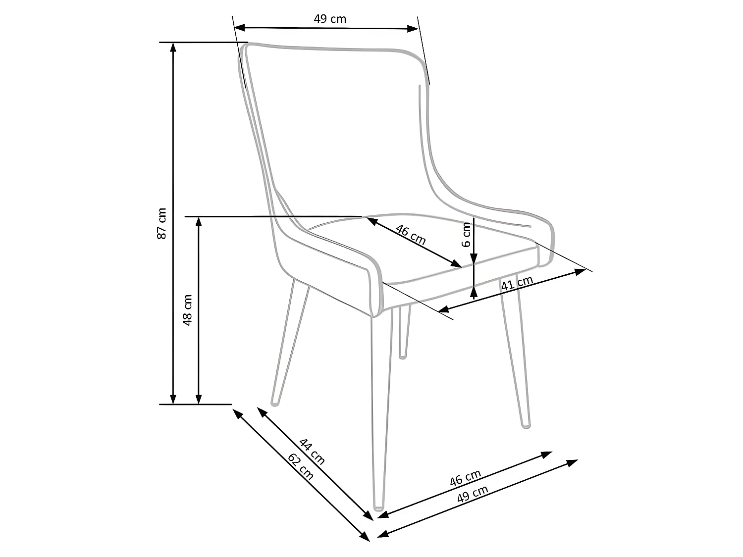 Chaise grise bi-matière avec pieds métal noir Steel