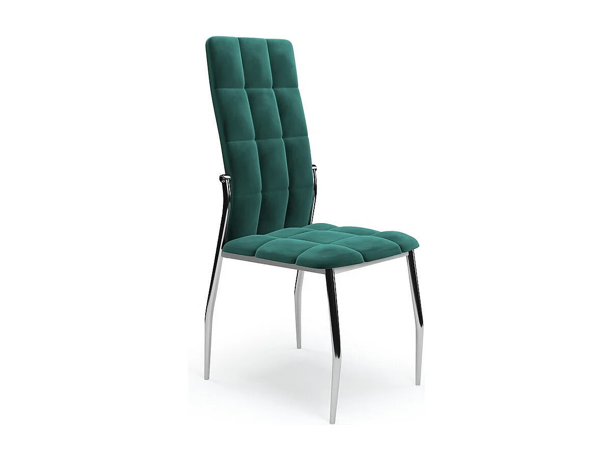 Chaise de salle à manger matelassée en velours vert foncé avec dossier haut et pieds design en acier ELYSIUM