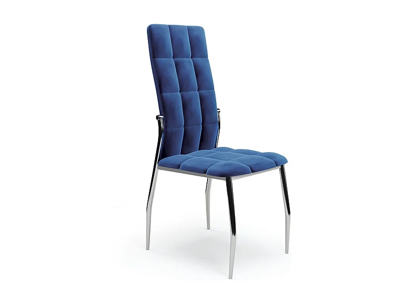 Chaise de salle à manger matelassée en velours bleu avec dossier haut et pieds design en acier ELYSIUM