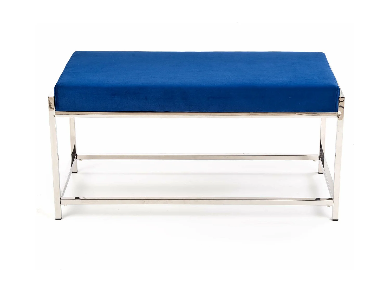 Banc d'intérieur en velours bleu avec structure en acier argenté NEMESIS