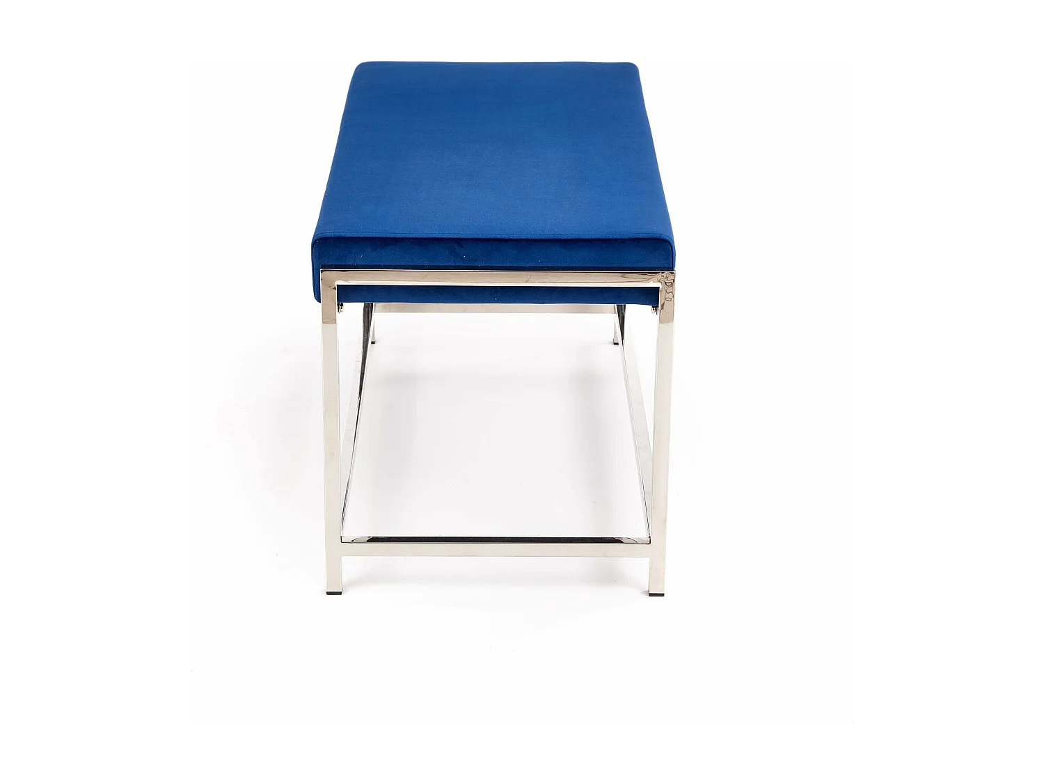 Banc d'intérieur en velours bleu avec structure en acier argenté NEMESIS