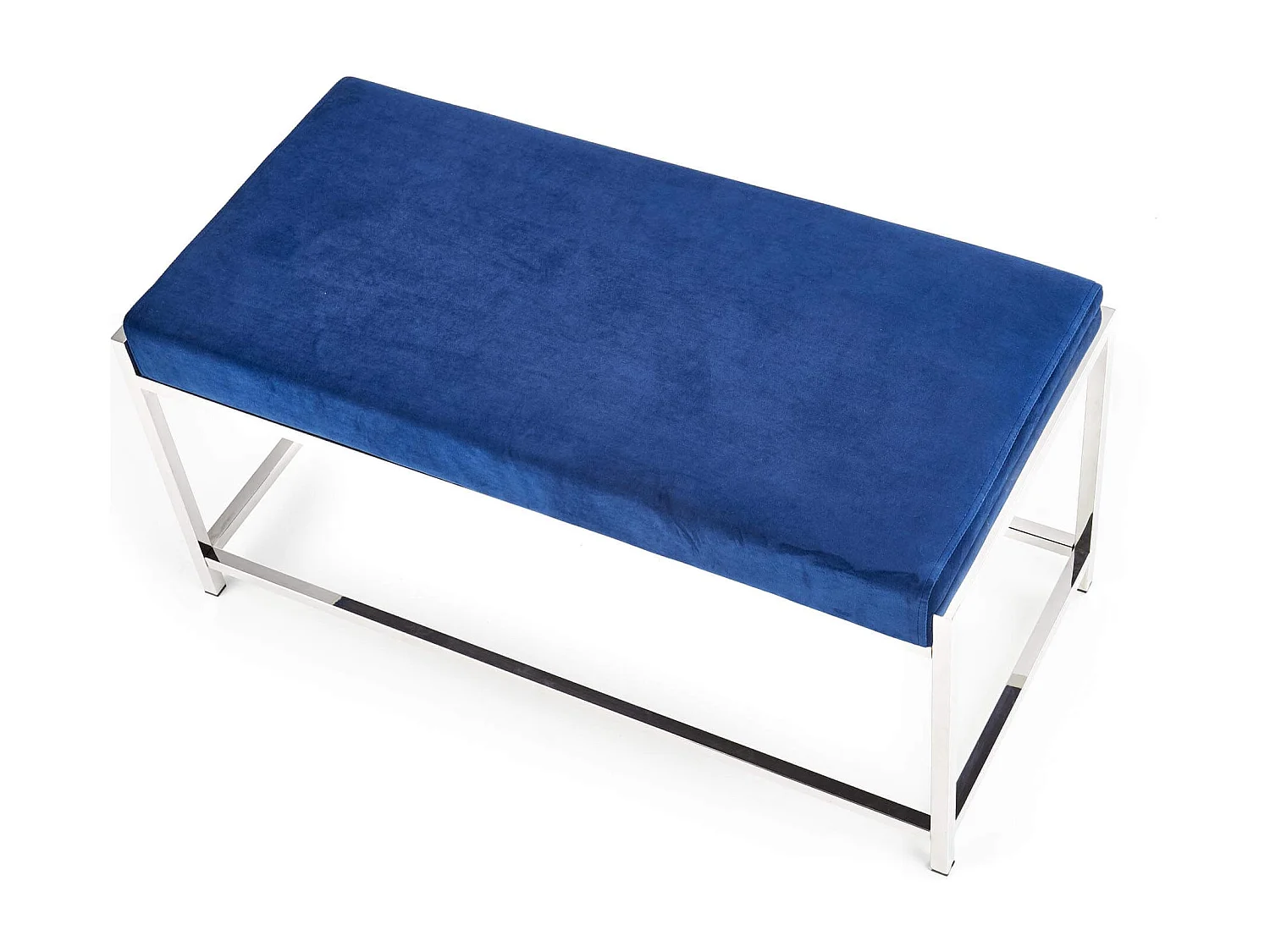 Banc d'intérieur en velours bleu avec structure en acier argenté NEMESIS
