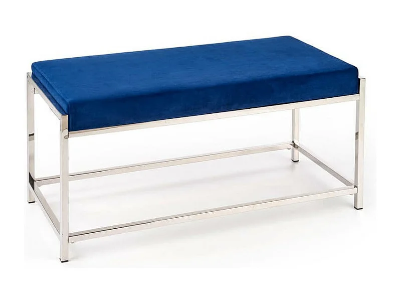 Banc d'intérieur en velours bleu avec structure en acier argenté NEMESIS