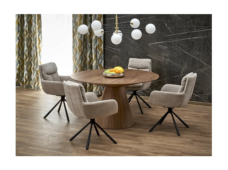 Mesa redonda de chapa de madera de 136 cm con pata central Carmela