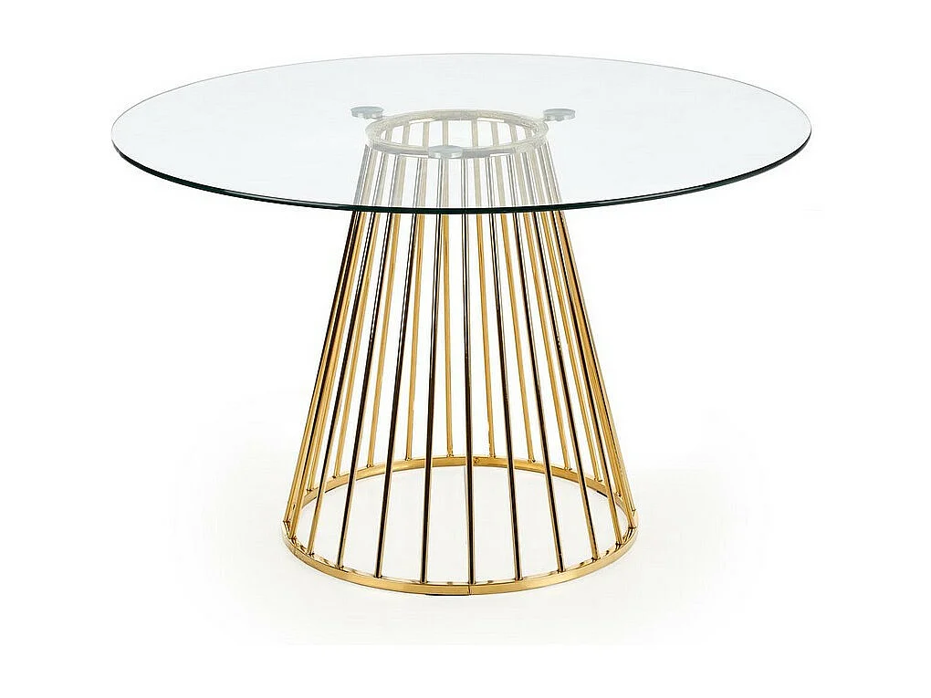 Table de salle à manger ronde avec plateau en verre et pied central en acier doré Cambridge