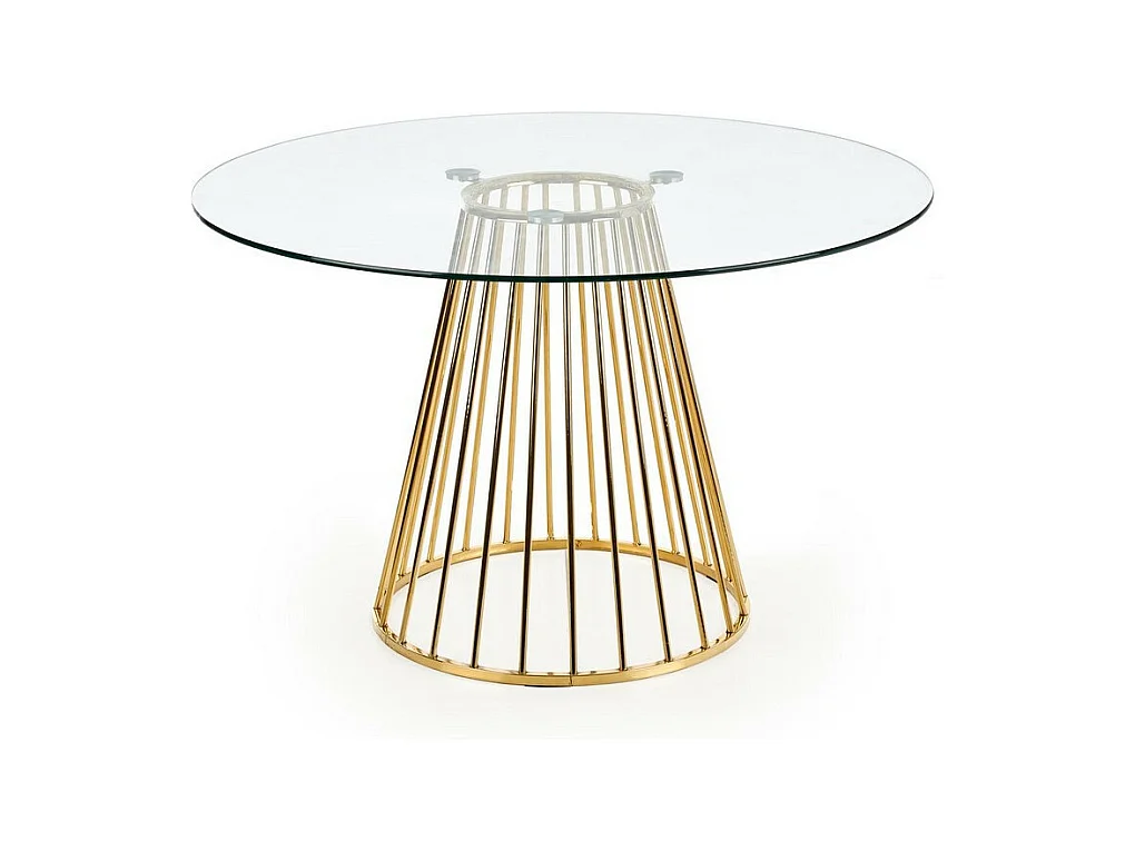 Table de salle à manger ronde avec plateau en verre et pied central en acier doré Cambridge