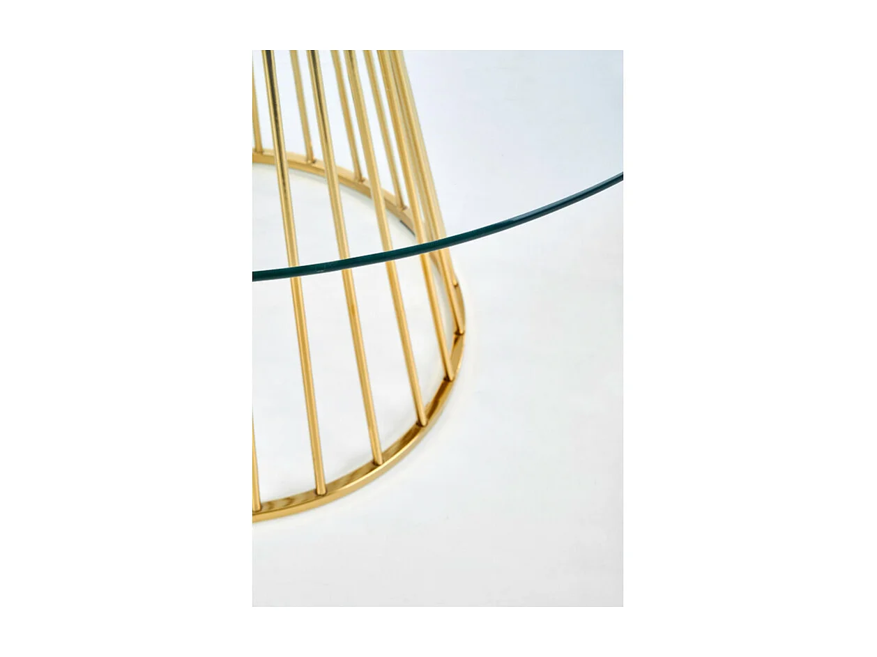 Table de salle à manger ronde avec plateau en verre et pied central en acier doré Cambridge