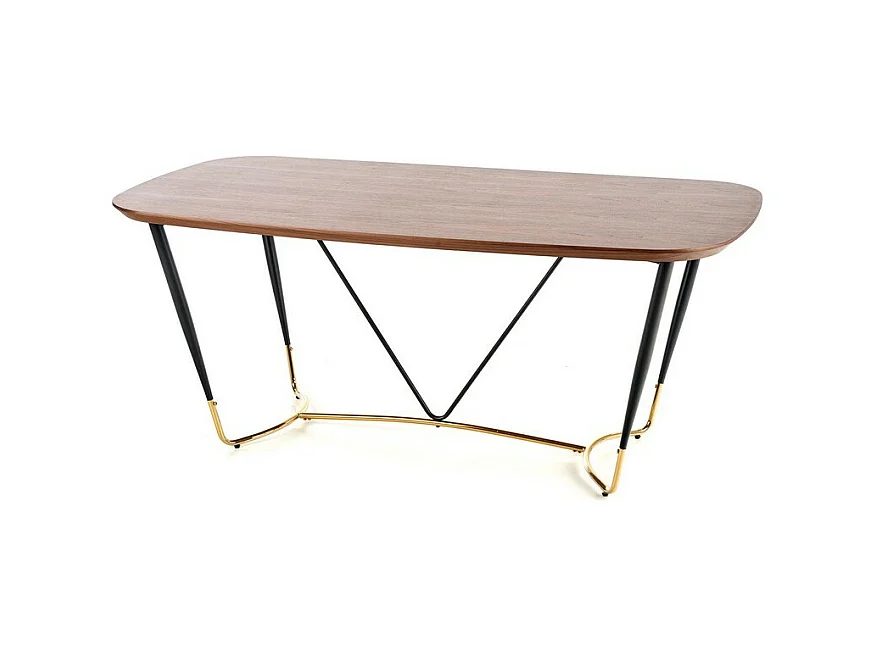 Table à manger avec placage naturel noyer et pieds dorés Brighton