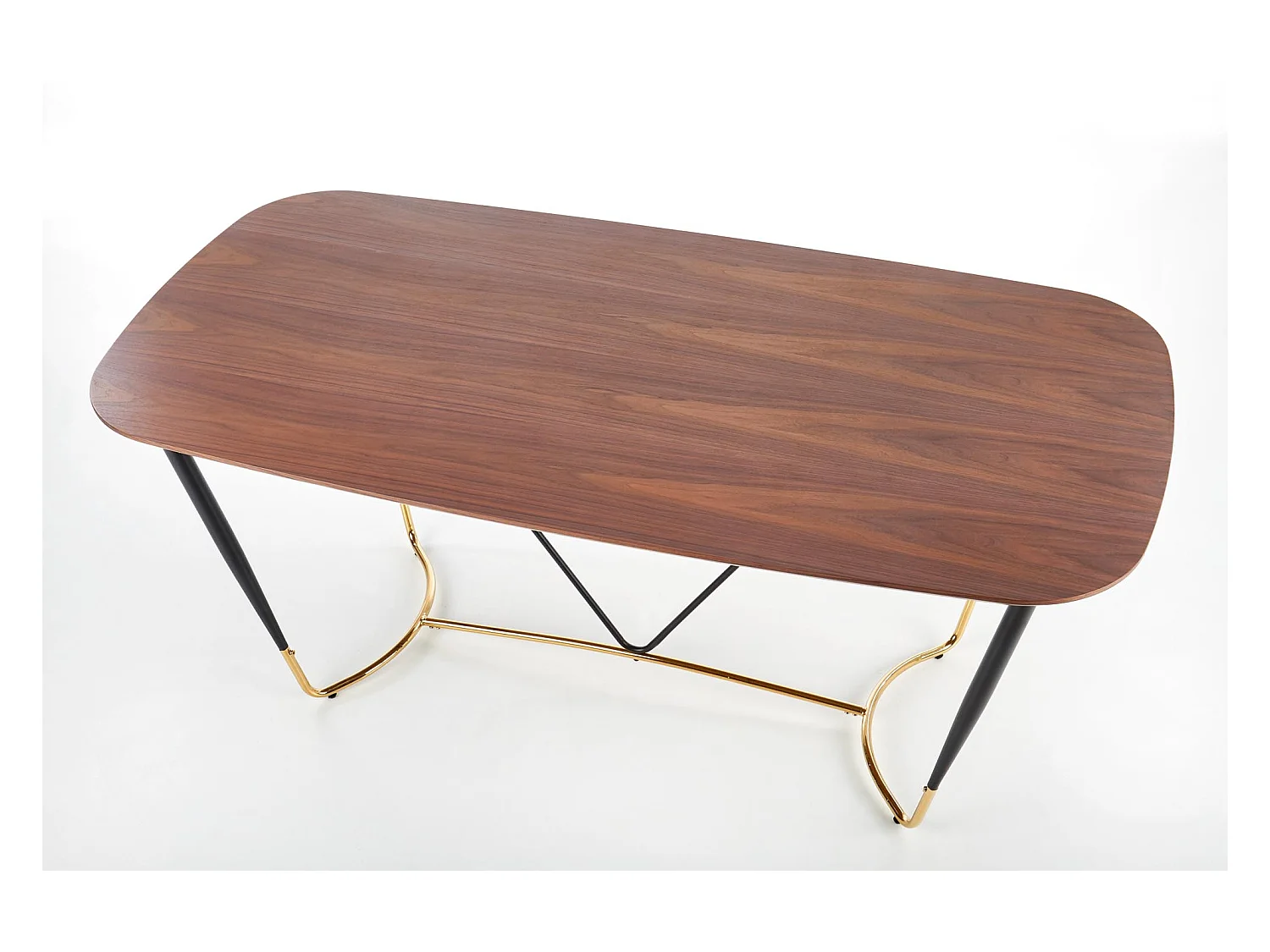 Table à manger avec placage naturel noyer et pieds dorés Brighton