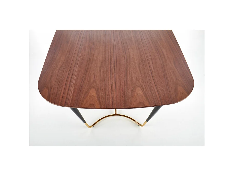 Table à manger avec placage naturel noyer et pieds dorés Brighton