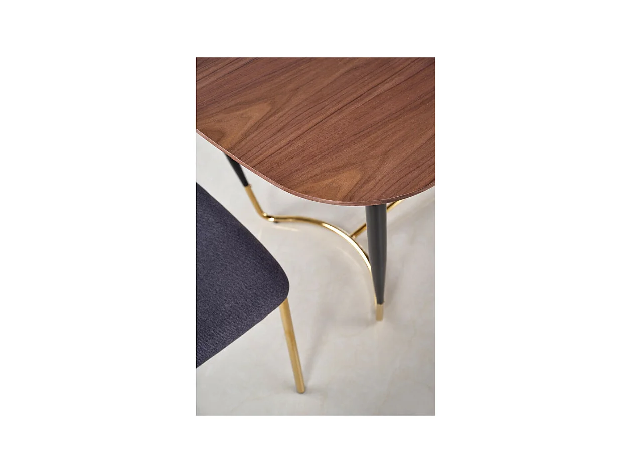 Table à manger avec placage naturel noyer et pieds dorés Brighton