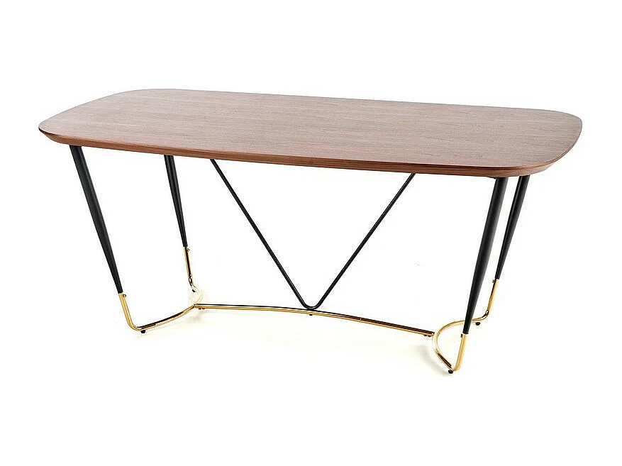 Table à manger avec placage naturel noyer et pieds dorés Brighton