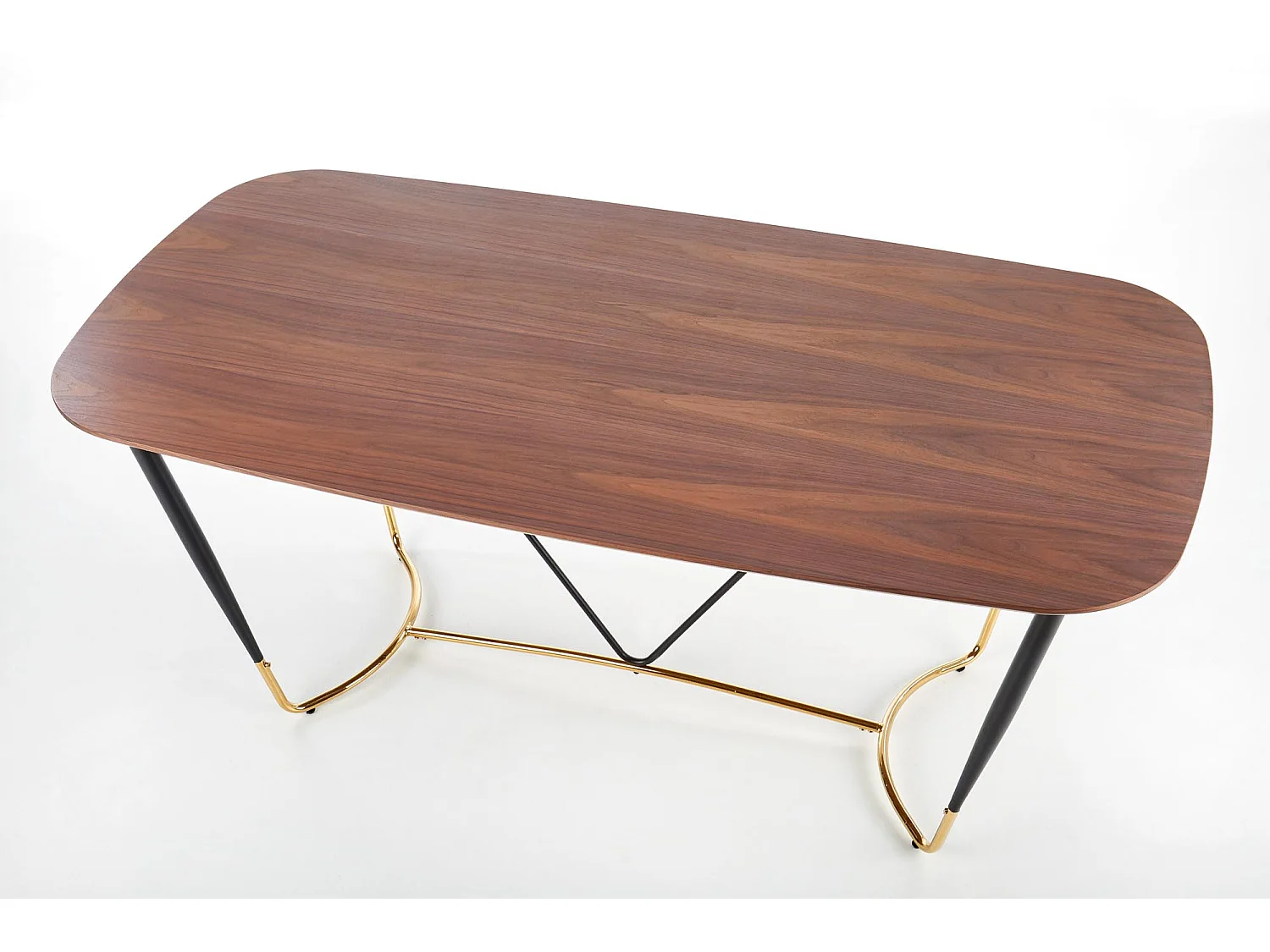 Table à manger avec placage naturel noyer et pieds dorés Brighton