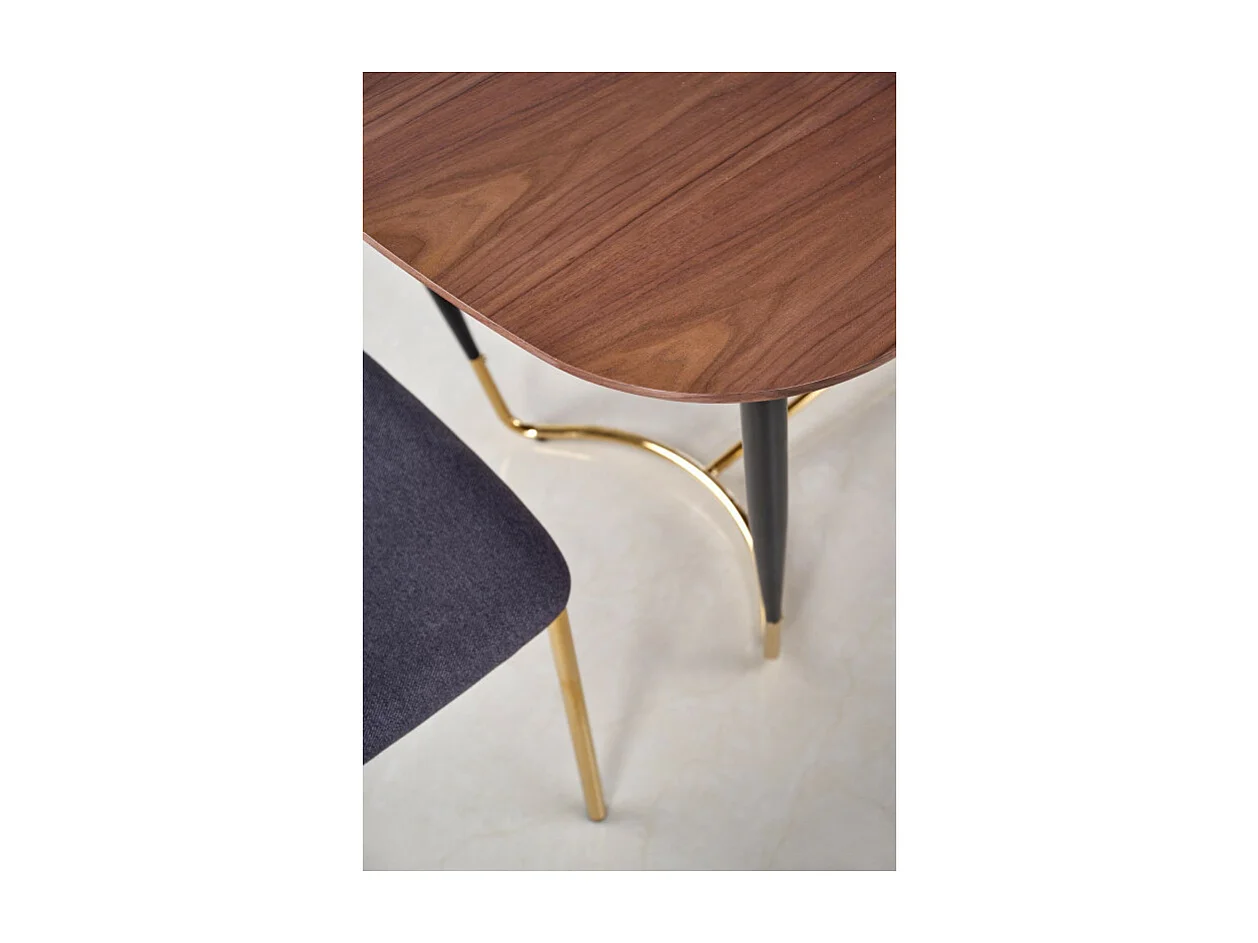 Table à manger avec placage naturel noyer et pieds dorés Brighton