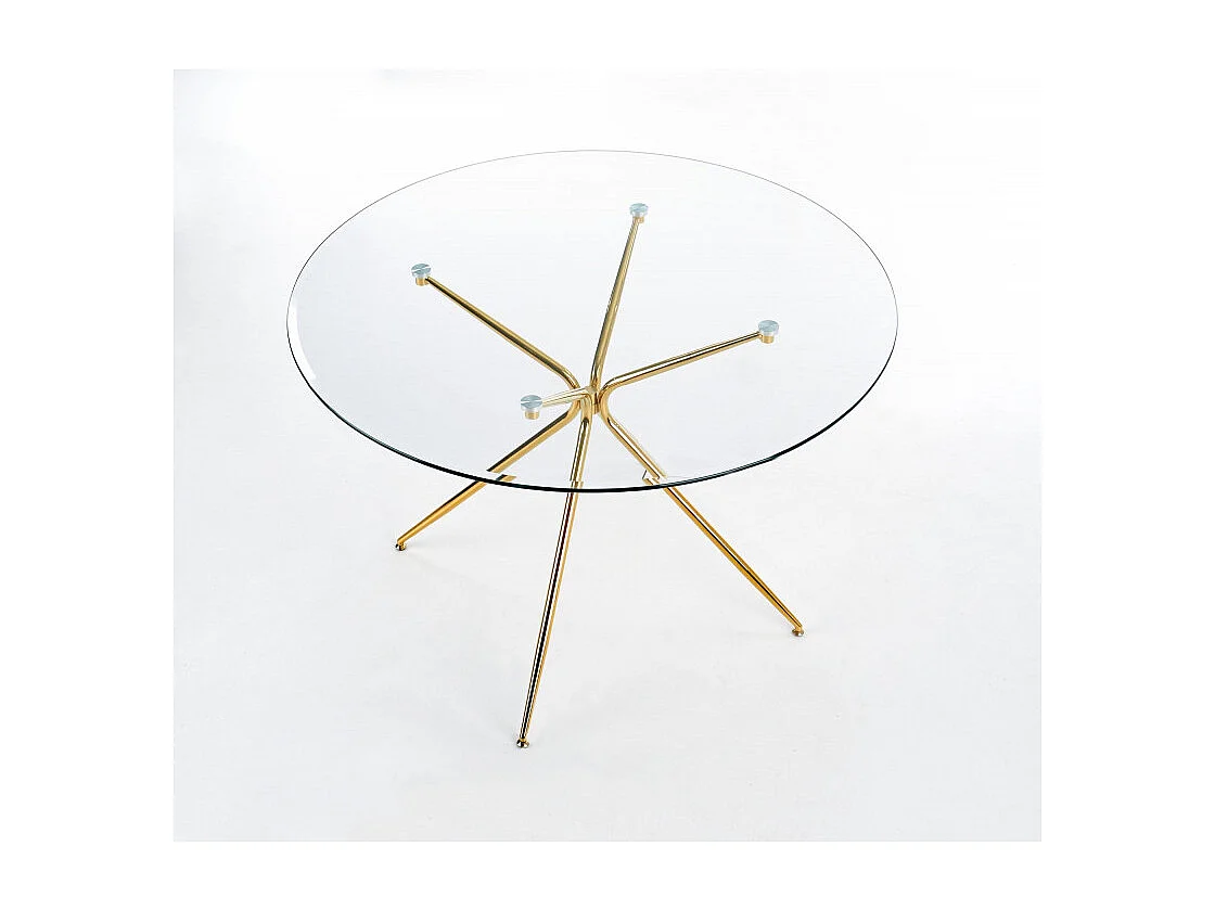 Table de salle à manger ronde avec plateau verre de 110cm et pied métal doré Around