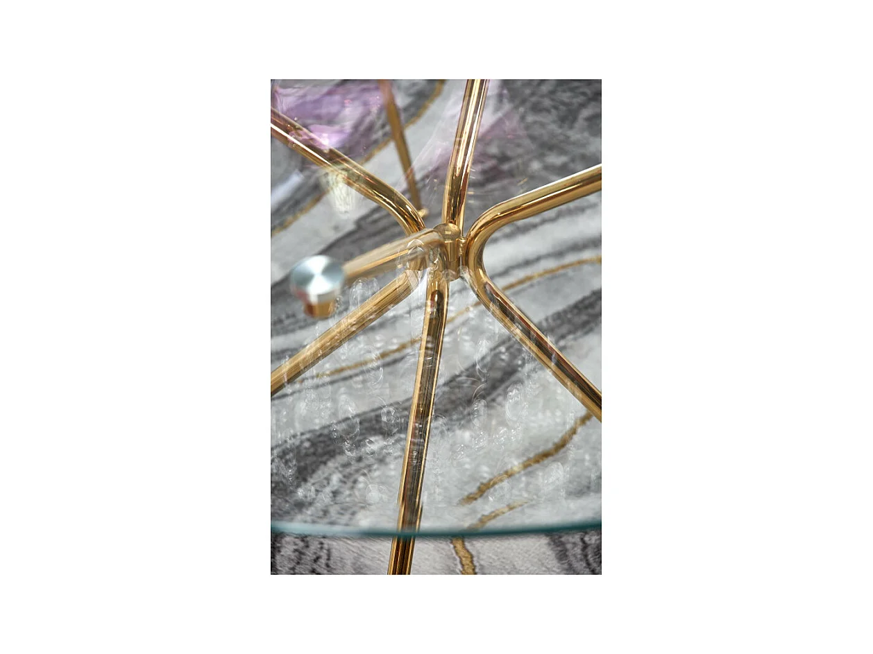 Table de salle à manger ronde avec plateau verre de 110cm et pied métal doré Around