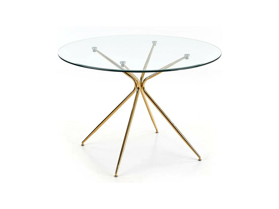 Table de salle à manger ronde avec plateau verre de 110cm et pied métal doré Around