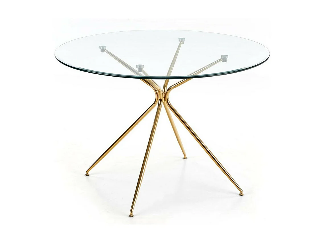 Tavolo da pranzo rotondo con piano in vetro da 110 cm e base in metallo placcato oro Around