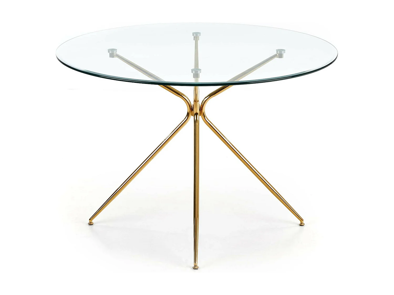 Tavolo da pranzo rotondo con piano in vetro da 110 cm e base in metallo placcato oro Around