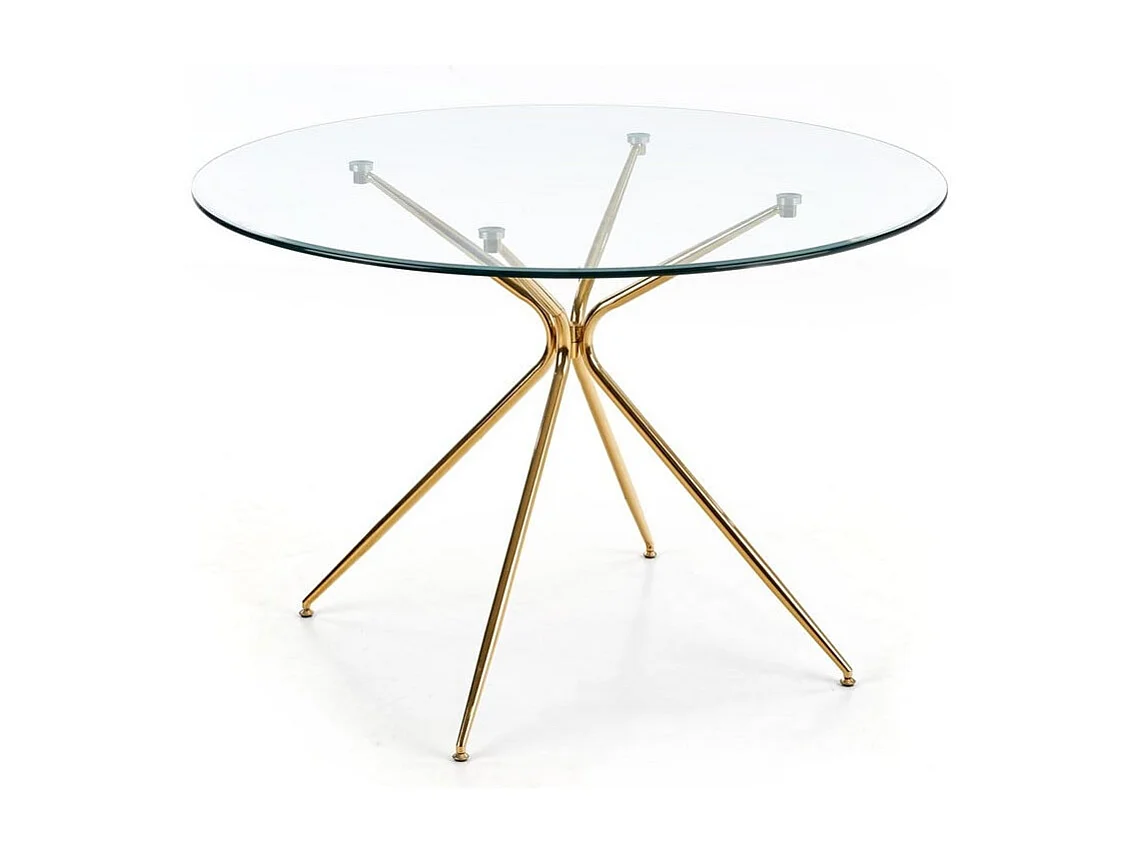 Table de salle à manger ronde avec plateau verre de 110cm et pied métal doré Around