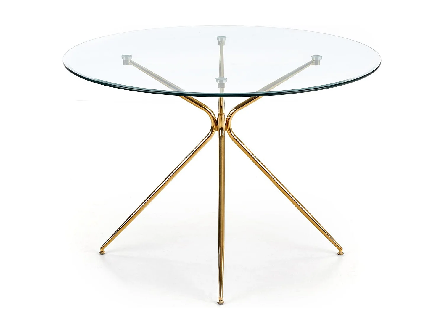 Table de salle à manger ronde avec plateau verre de 110cm et pied métal doré Around