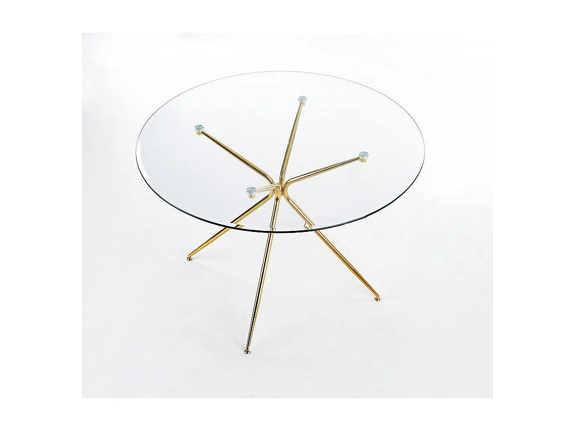 Table de salle à manger ronde avec plateau verre de 110cm et pied métal doré Around