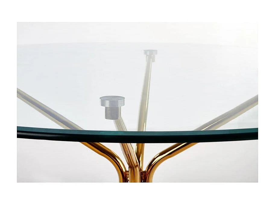 Table de salle à manger ronde avec plateau verre de 110cm et pied métal doré Around