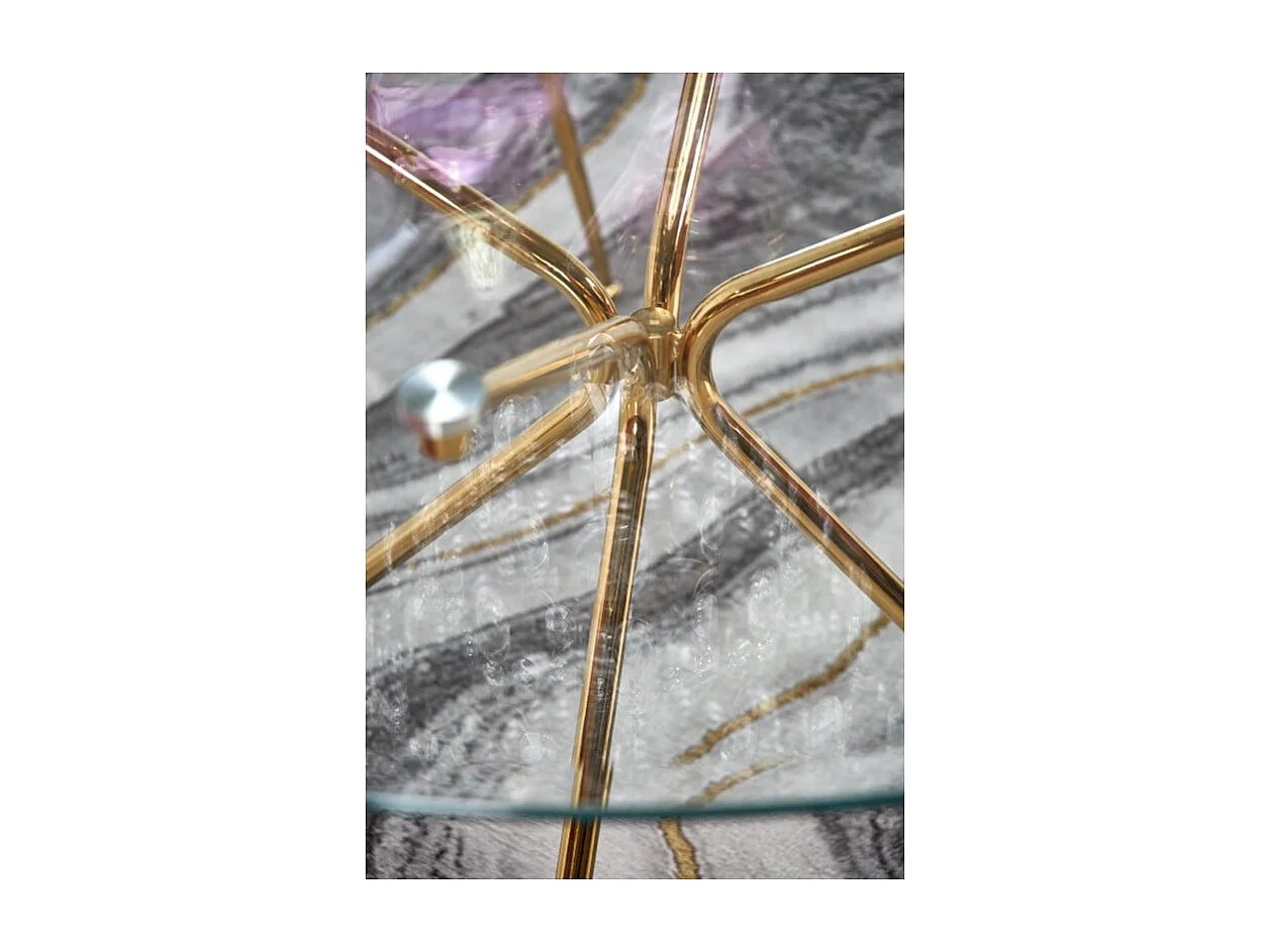 Table de salle à manger ronde avec plateau verre de 110cm et pied métal doré Around