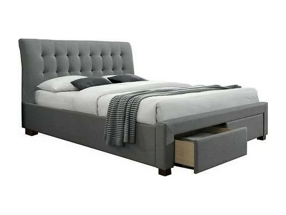 Lit tissu gris 160x200cm tête capitonnée Precy