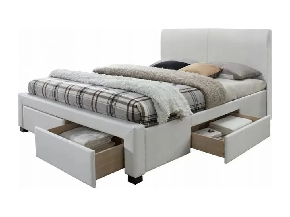 Lit blanc avec sommier à lattes et tiroirs Mariano
