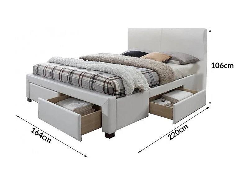 Lit blanc avec sommier à lattes et tiroirs Mariano