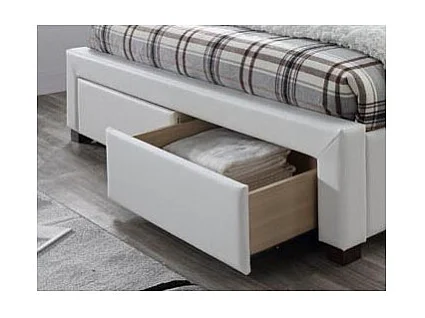 Lit blanc avec sommier à lattes et tiroirs Mariano