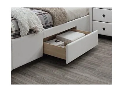 Lit blanc avec sommier à lattes et tiroirs Mariano