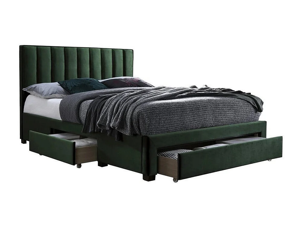 Lit en velours vert foncé 160 x 200 cm avec tiroirs de rangement Velvet