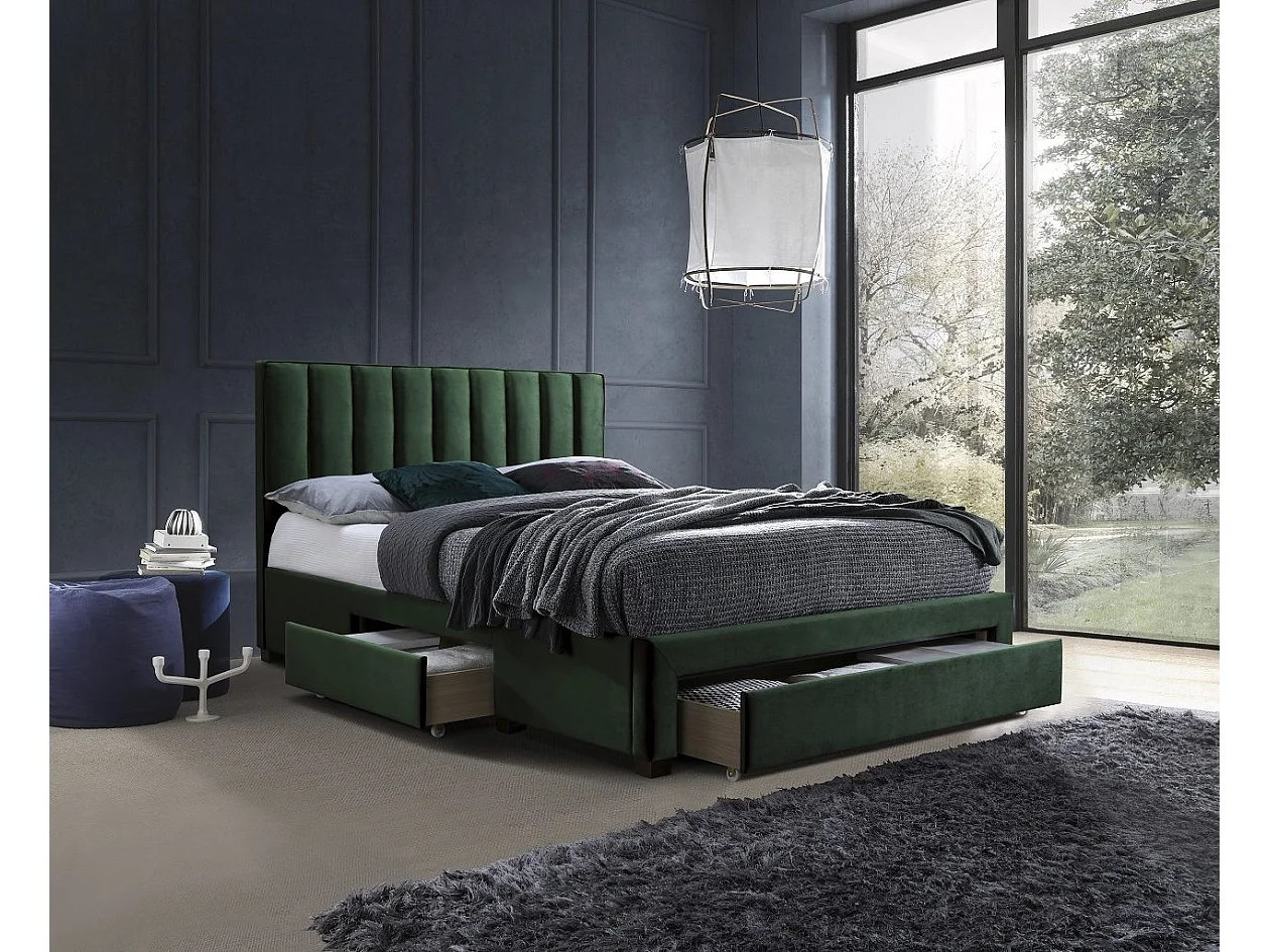Lit en velours vert foncé 160 x 200 cm avec tiroirs de rangement Velvet