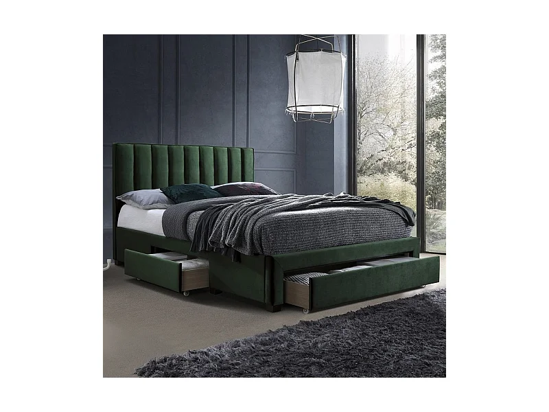 Lit en velours vert foncé 160 x 200 cm avec tiroirs de rangement Velvet