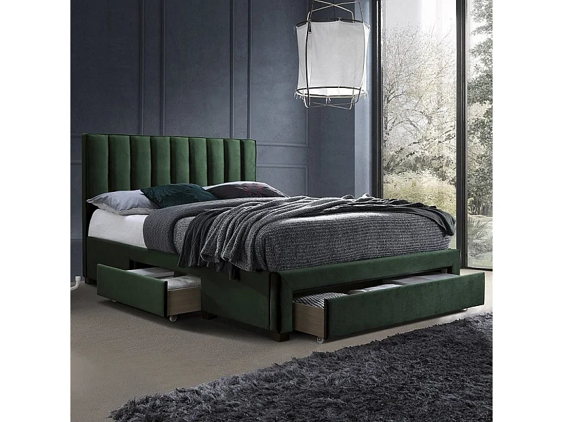 Lit en velours vert foncé 160 x 200 cm avec tiroirs de rangement Velvet