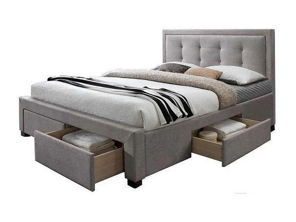 Lit 160x200 beige avec sommier et tiroirs de rangement Enora