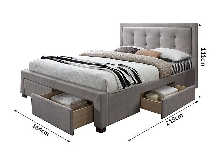 Lit 160x200 beige avec sommier et tiroirs de rangement Enora