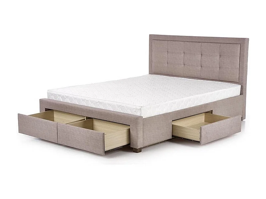 Lit 160x200 beige avec sommier et tiroirs de rangement Enora