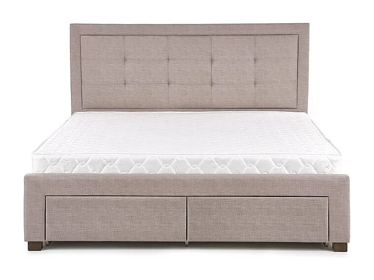 Lit 160x200 beige avec sommier et tiroirs de rangement Enora