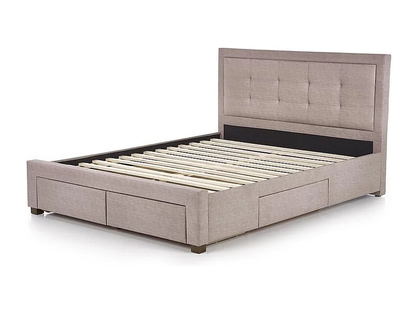 Lit 160x200 beige avec sommier et tiroirs de rangement Enora