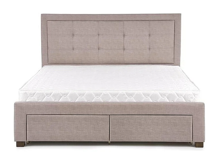 Lit 160x200 beige avec sommier et tiroirs de rangement Enora