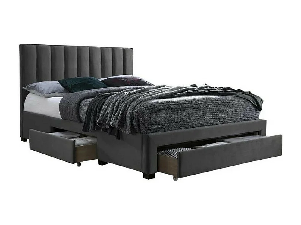 Lit en velours gris 160 x 200 cm avec tiroirs de rangement Velvet