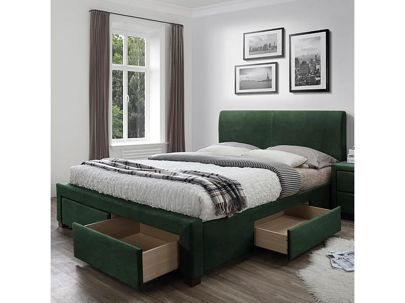 Lit 160 x 200 cm en velours vert foncé avec tiroirs de rangement Modène