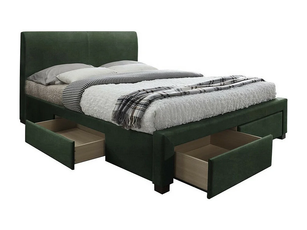 Lit 160 x 200 cm en velours vert foncé avec tiroirs de rangement Modène